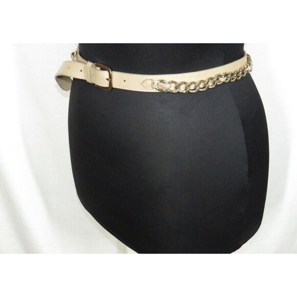 Women\'s Tan Faux Leather Gold Chain Detail Belt 34-38 Inch Waist Size XL main image 4